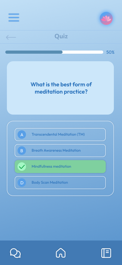 Psychoeducation quiz screen: final hi-fi mockup